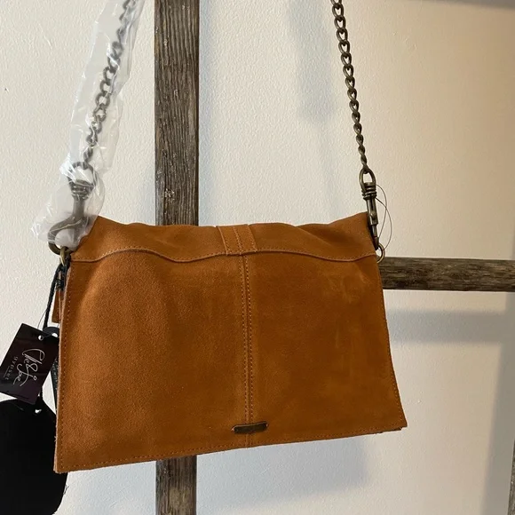 Elle Jae Gypset Cognac Suede Crossbody Handbag - Picture 3 of 11